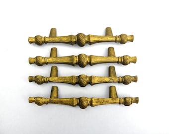 Set of 4 Vintage Handles Pulls for Cabinets and Drawers, Old Brass Hardware, Rustic  Decor, Decorative Brass Hardware