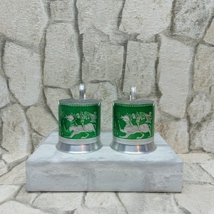 Vintage set of 2 glass holders, metal glass - holders USSR - Russian tea glass holders, Podstakannik