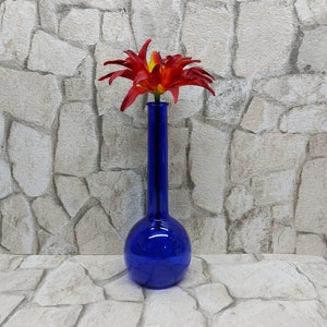 Vintage Cobalt Blue Glass Vase: Tall Bottle Neck Decor (27cm/10.6 in)
