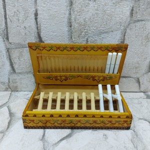 Scatola per sigarette in legno vintage dipinta a mano - SCATOLA PER SIGARETTE in legno vuota - Contiene 40 sigarette - Scatola per tabacco