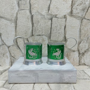 Vintage set of 2 glass holders, metal glass - holders USSR - Russian tea glass holders, Podstakannik