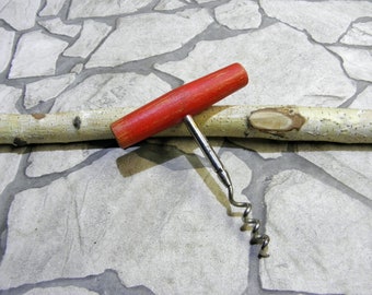 Vintage Wine Corkscrew: Red Wood Handle, Bar Accessory