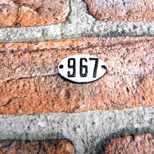 Vintage Sign 967 Small Oval Address Plaque, Room Number 967, White and Black Enamel Oval Sign,Enamel Number  for Drawers or Decoration