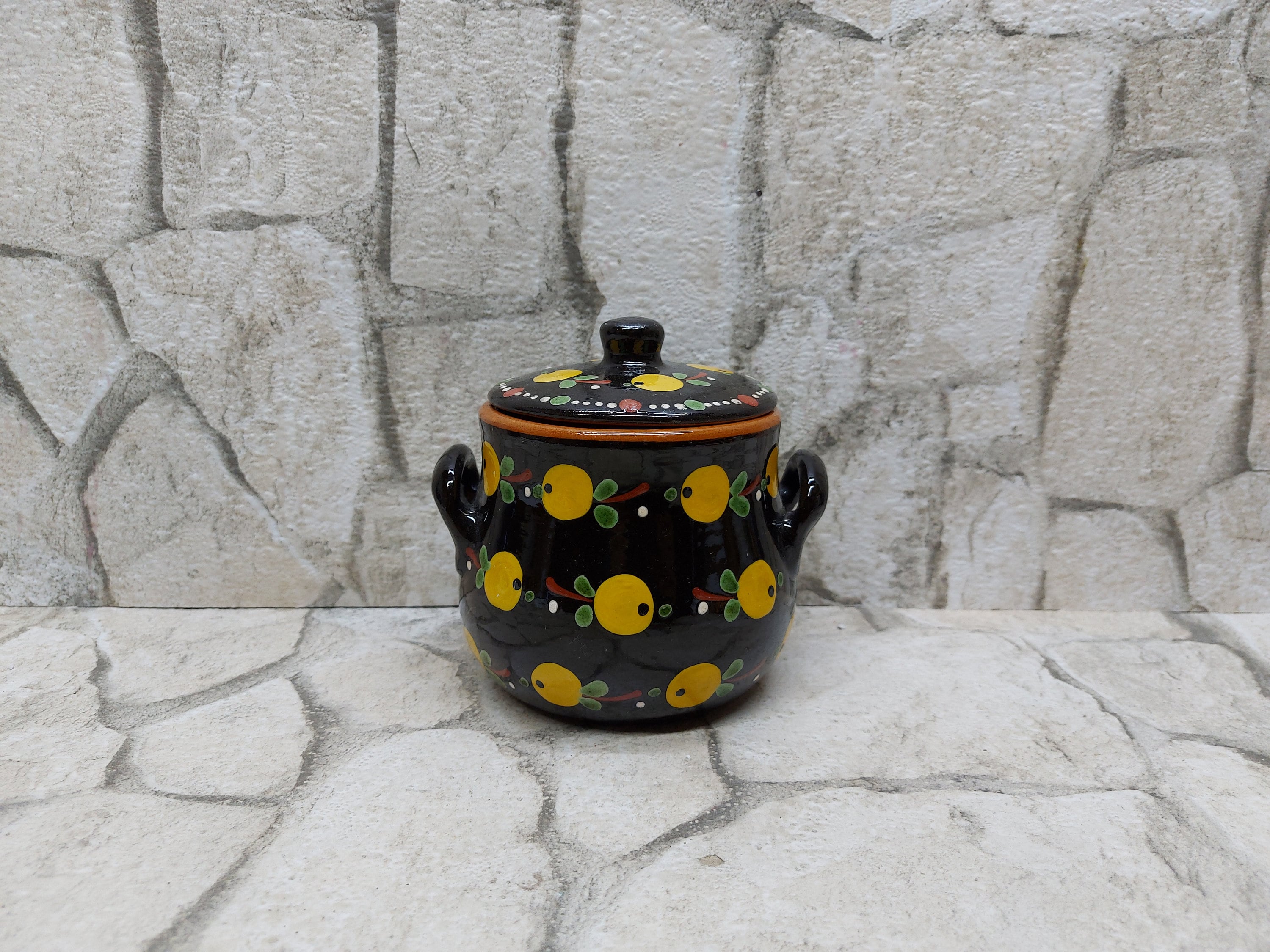 SUGAR BOWL Hungarian HMV Majolika Hungary Majolica Vintage Black