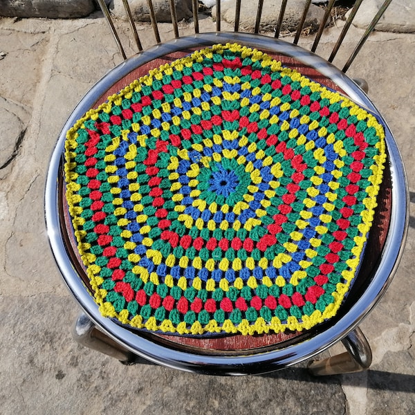 14.2'' Chair cover Bulgarian Hand-knit chair cushion Colourful rustic chair cushion Primitive country textile Gift mother Folk art On Sale