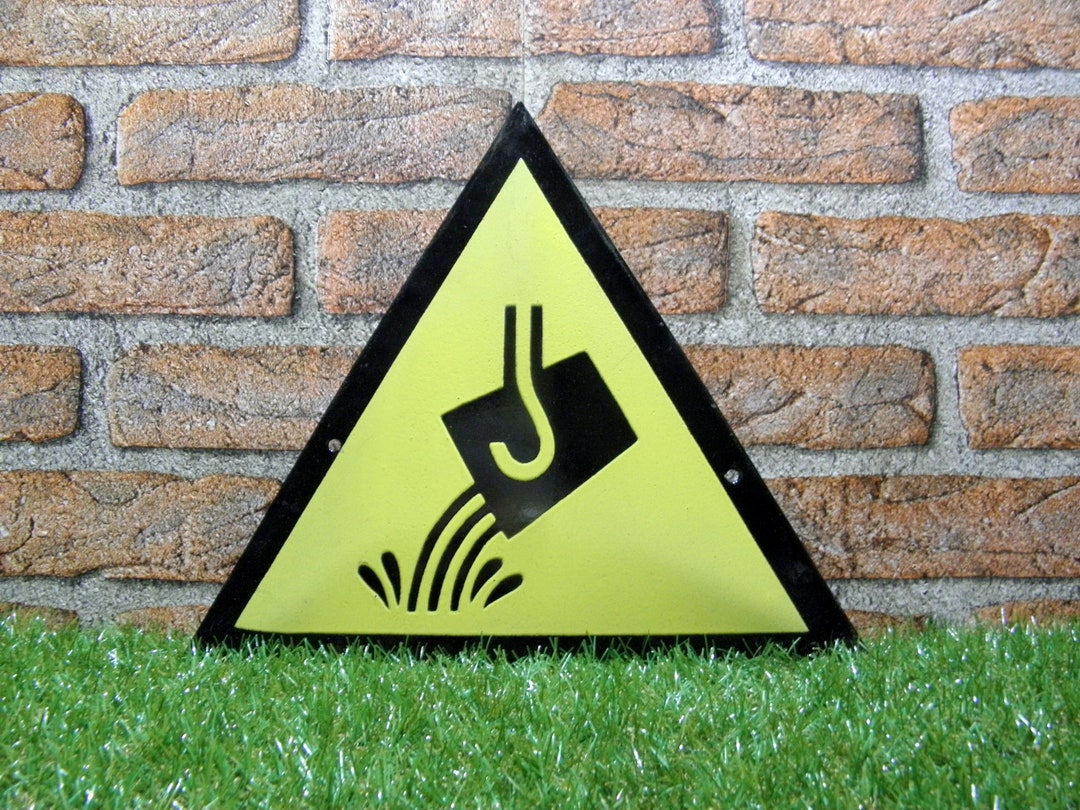 Warning Sign Decor Vintage Enamel Warning Sign: Yellow & Black Industrial Decor - Etsy