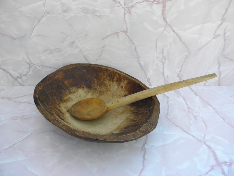 Vintage Primitive Gift Idea Rustic Wooden Bowl Vintage Wooden Bowl and Spoon Old wooden Spoon Antique Kitchen Decor Hand carved mortar
