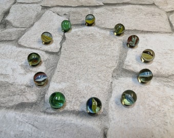 12 Vintage Cat's Eye Glass Marbles: Multicolor Collectible Toy