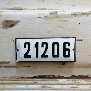 Vintage Sign House Door Number 21206, Street Sign Enameled Porcelain, White and Black Enamel Metal Plate Door Number, Home Décor, zografa