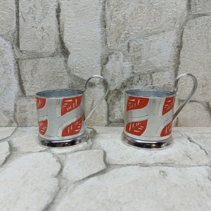 Vintage set of 2 glass holders, metal glass - holders USSR, Russian tea glass holders, Podstakannik