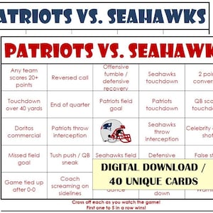 SUPER BIG GAME bingo 2026 Cards! (digital file) 40 Cards