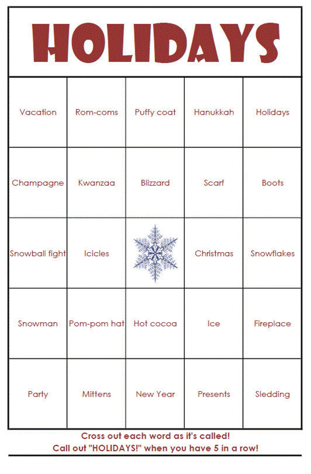 Holiday Bingo Easy Free Printable