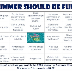 EASY PRINT Bravo&#39;s Summer House Bingo (2025 Season)!  (digital file) 40 Cards