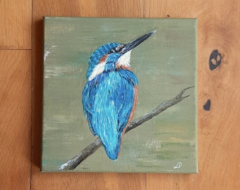 Hand painted kingfisher on canvas