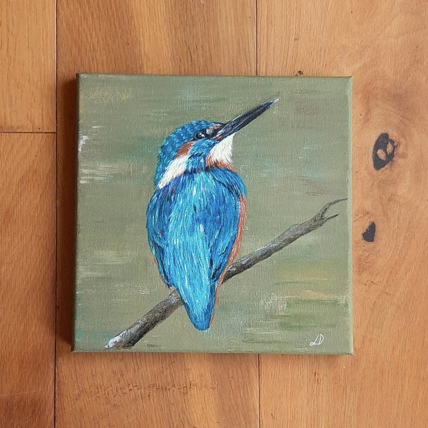 Hand painted kingfisher on canvas
