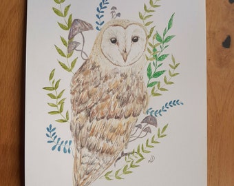 Hand painted Owl illustration | original watercolour painting | wall art | owl painting