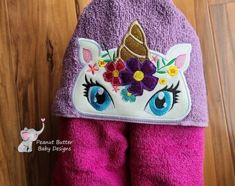 Unicorn Hooded Towel, Unicorn, Hooded Towel, Birthday Gift, Baby Gift, Personalized Towel, Unicorn Theme, Floral Unicorn, Custom Towel