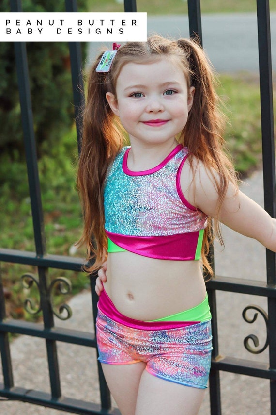 JEEYJOO Kids Girls 2 Pieces Racer Back Crop Top with Short Ballet Dance Wear Workout Gymnastic Outfit