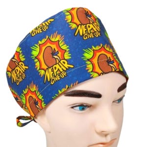 Urology Scrub Hat, Kidney OR Cap, Funny Scrub Cap, Men&#39;s Tie Back, Women&#39;s Euro Style, Nephr Give Up, Novelty Scrub Cap, Surgeon Scrub Cap