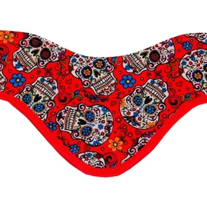 Copri-tiroide, teschi di zucchero su rosso, in cotone lavabile, accessorio per radiazioni, unisex, per veterinari, accessorio per piombo