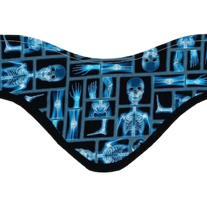 Unisex Thyroid Shield Covers, Tossed X-rays, Black and Blue, Radiology Gift, Novelty Cotton Fabric, Lead Shield Cover, Ortho Lead Accessory