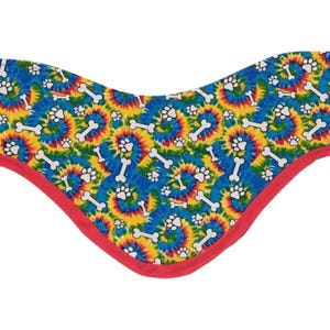 Unisex Thyroid Shield Coves, Neck Cozy, Vet Tech Accessory, Cotton Fabric, Pawprints & Dog Bones on Tie Dye, Lead Accessory, Radiology Gift