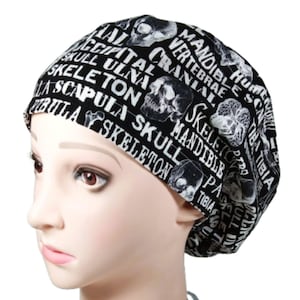 Skeletal Science on Black Novelty Women&#39;s Euro Style or Men&#39;s Tie Back Ortho Scrub Cap