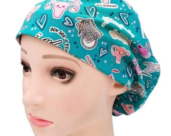 Funny Gynecology Puns Scrub Cap: Women's Euro Style, OB/GYN Nurse Hat