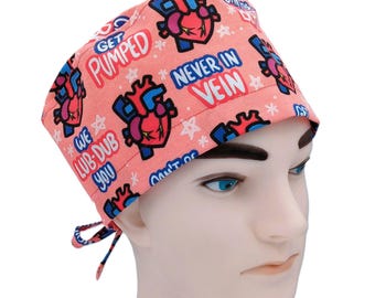 Funny Heart Print Scrub Hat, Cardiac OR Surgical Cap