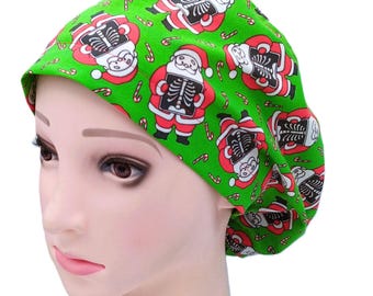 Christmas Hats for Xray Techs, Winter Surgical Scrub Hat, Santa Xrays Euro Cap, Radiology Christmas Men's Tie Back