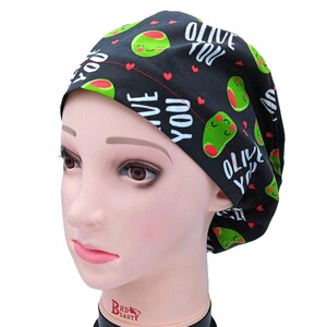 Gorro quirúrgico de San Valentín para mujer, color oliva, con lazo en la espalda para hombre, gorro de quimioterapia de San Valentín