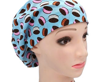 Summer Scrub Hats, Women's Euro Style, Ice Cream Sandwiches on Blue