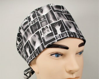 Black and White Small Radiology Images Men's Tie Back or Women's Euro Style Surgical Scrub Cap