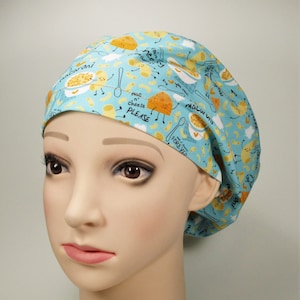 Mac and Cheese Forever on Light Blue Women's Euro Style or Men's Tie Back Novelty Scrub Cap