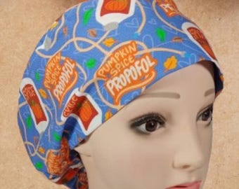 Funny Fall CRNA Hat, Euro Caps for Fall, Pumpkin Spice Propofol, Women&#39;s Euro Cap, Fall Scrub Cap, Men&#39;s Tie Back, Anesthesia Surgical Cap