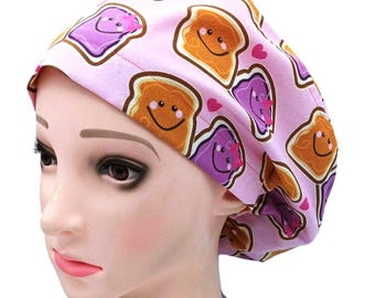 Novelty Women's Euro Style Surgical Scrub Hat, PB & J, Friendship Hats, Bakers Hat