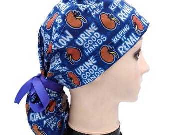 Ponytail Hat for Urology, Women's Scrub Hat with Ribons, Funny Medical Cap