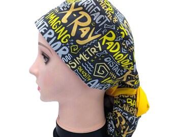 Ponytail Scrub Hat for Xray Techs, Radiology Novelty Cap, Xray Scribbles, Gifts Under 30