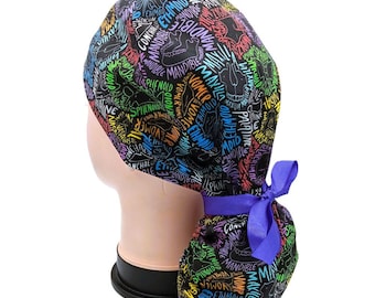 Maxillofacial Ponytail Scrub Hat, OMFS hat with ribbons, Women's Cap for Surgery