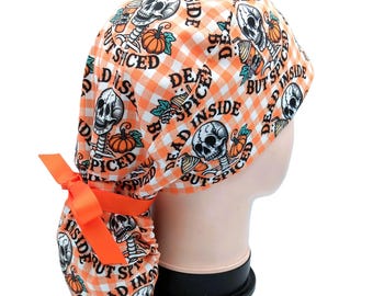 Fall Ponytail Hat, Skeletons Cap with Ribbons, Dead Inside but Spiced,