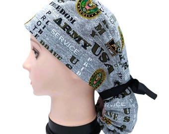 US Military Ponytail Scrub Hat, Army, Navy, Air Force, Marines