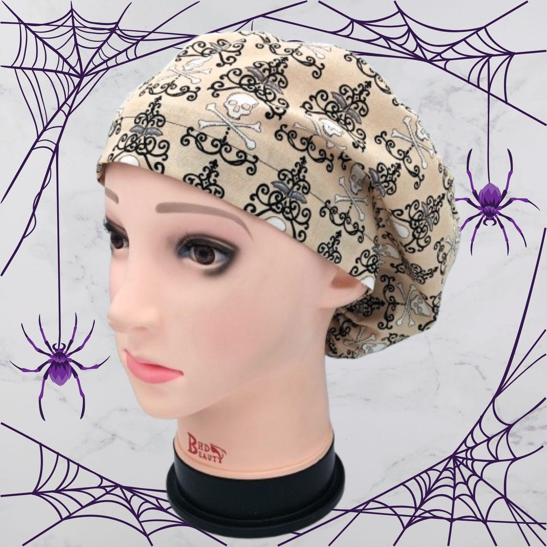 Halloween Women's Euro Caps, Gothic Skull and Crossbones, Fall Surgical ...
