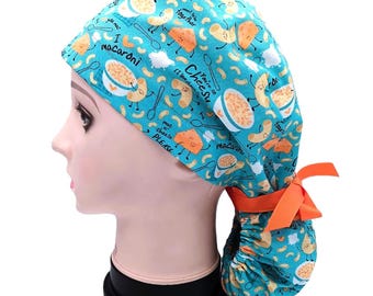 Ponytail Scrub Hats, Mac and Cheese, Novelty Ponytail Cap, Scrub Caps for Women, OR Hats