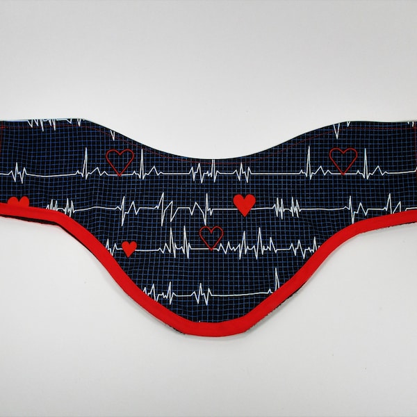 EKG Heartbeats on Black Cotton Fabric Novelty Thyroid Shield Cover/Cozy Neck Band