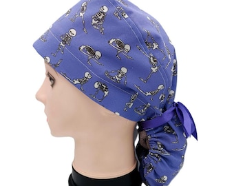 Skeletons Women's Scrub Hat, Ponytail Style, Yoga OR Cap, Funny Halloween Hat