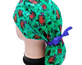 Floral Kidneys Ponytail Scrub Hat, Surgical Hat for Long Hair
