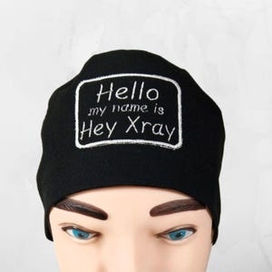 Gorros quirúrgicos con lazo para hombre, gorro europeo para mujer, gorro técnico de rayos X, gorro quirúrgico bordado, gorros quirúrgicos divertidos, ¡Hola! Me llamo Hey Xray en negro