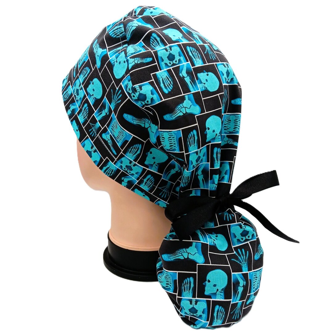Ponytail Scrub Hats, Blue Bones Xray Images, Radiology Gift, Scrub Hats ...