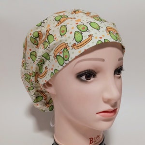 Avocados in Love on Pale Green Women&#39;s Euro Style or Men&#39;s Tie Back Novelty Surgical Scrub Cap