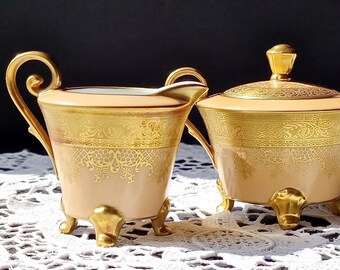 Legle Porcelain Limoges Gold Encrusted Set 6 Demitasses, 5 Saucers